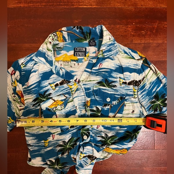 Cotton Express Tropical Tiki Print Button Up Crop Top Size Medium - Picture 4 of 5